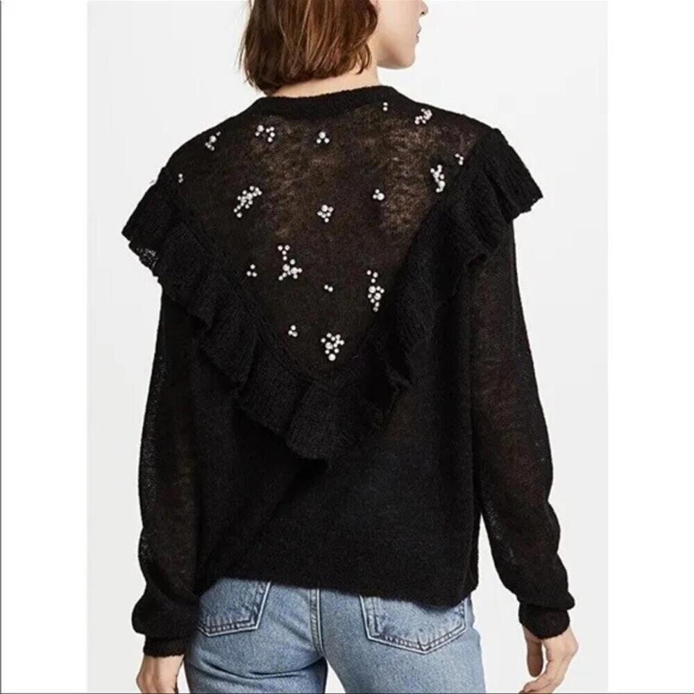 WILDFOX Alpaca Black Sheer Sweater Pearl Ruffle See Through COUTURE like new L - Picture 3 of 9